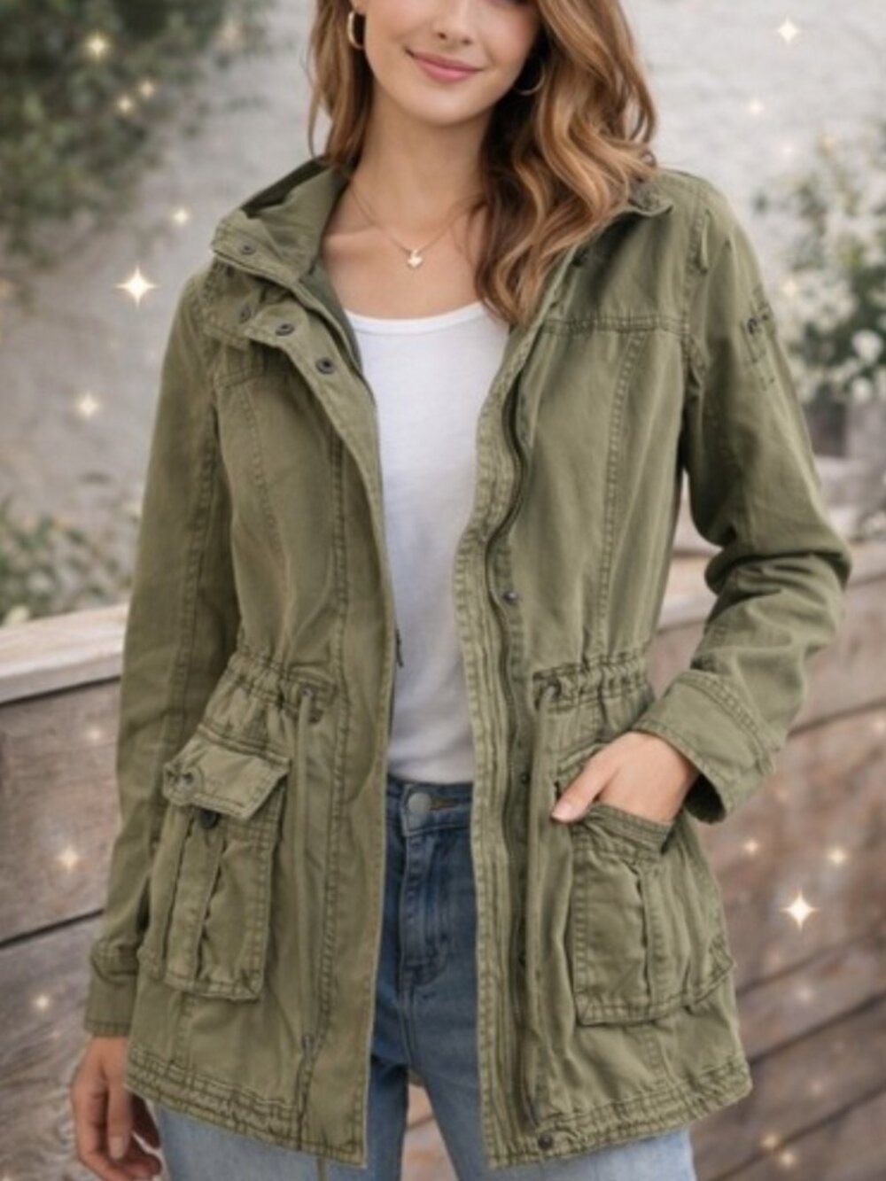 Abercrombie & Fitch Womens Olive Green Military Utility Anorak Jacket‎ Hooded S